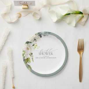 白エレガント灰色グリーンウォーターブライダルシャワー ペーパープレート