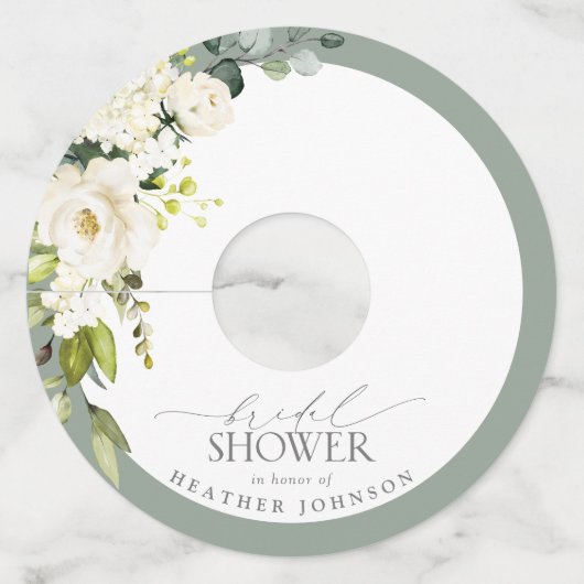 白エレガント灰色グリーンウォーターブライダルシャワー ワイングラスタグ (正面)