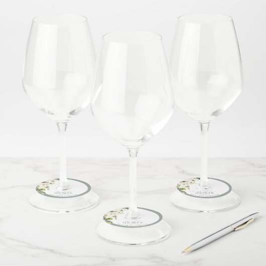 白エレガント灰色グリーンウォーターブライダルシャワー ワイングラスタグ (セット)