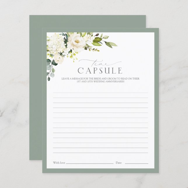 白エレガント灰色グリーンタイムカプセルシャワーゲーム (正面/裏面)