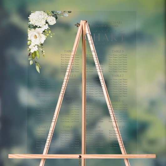 白エレガント灰色グリーンフローラ披露宴席 アクリルサイン (ニュートラル)