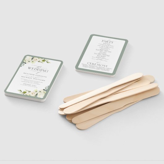 白エレガント灰色グリーンフローラ水彩画 ハンドファン (組立なし)