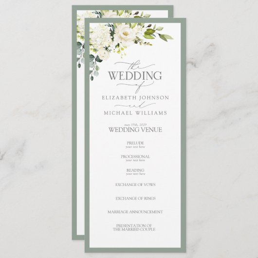 白エレガント灰色グリーンフローラ水色 プログラム (正面/裏面)