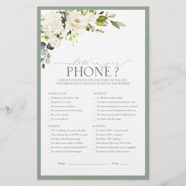 白エレガント灰色グリーンブライダルシャワーゲーム (正面)