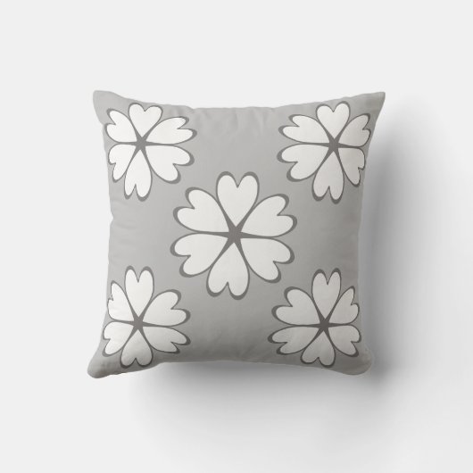 白エレガント灰色ハートの花 クッション (裏面)