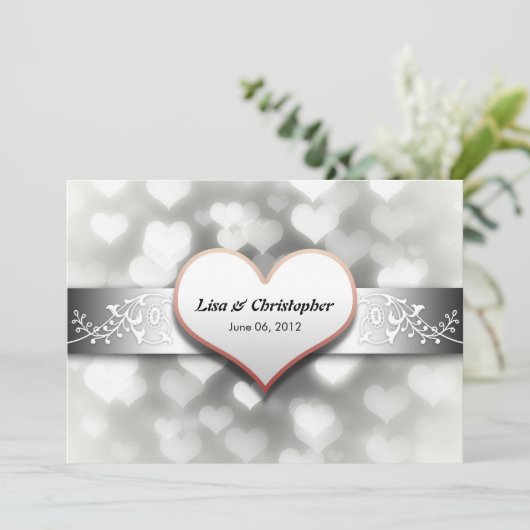 白エレガント灰色ブラックカラー結婚式招待状 招待状 (スタンド正面)