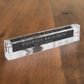 白エレガント灰色金ゴールド大理石公証人ブラック デスクネームプレート (側面)