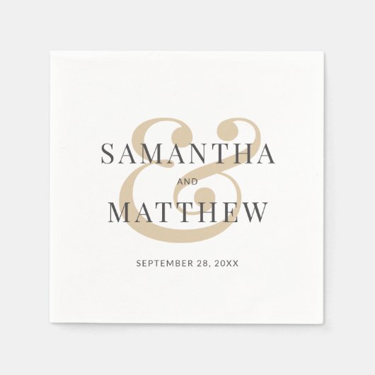 白エレガント灰色金ゴールド結婚ナプキン スタンダードカクテルナプキン (正面)