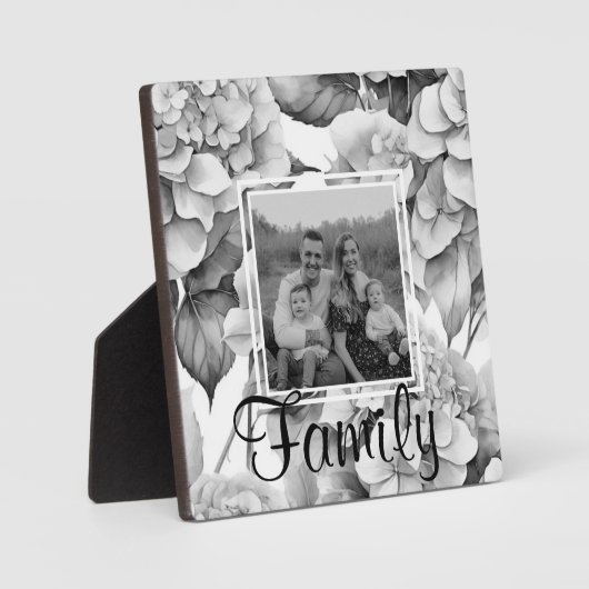 白エレガント灰黒フローラ水彩画 フォトプラーク (正面)