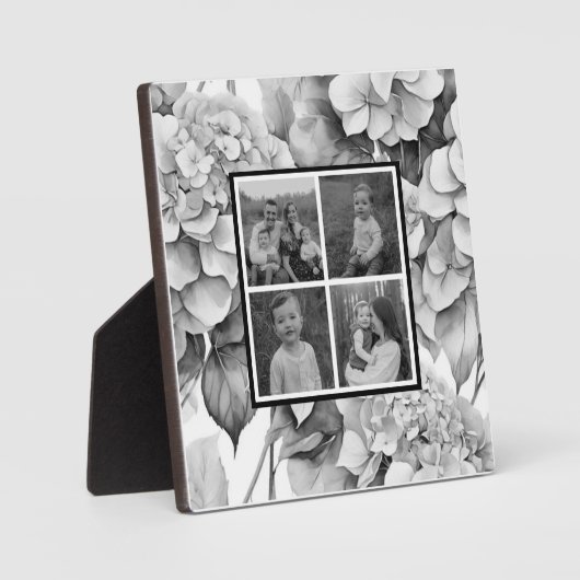 白エレガント灰黒色フローラ フォトプラーク (正面)