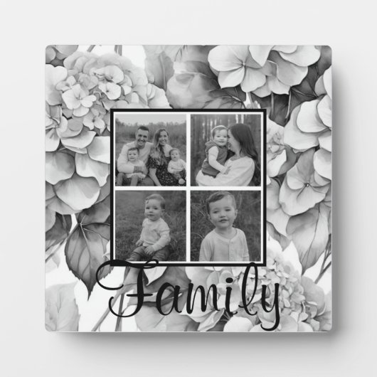 白エレガント灰黒色フローラ フォトプラーク (正面)