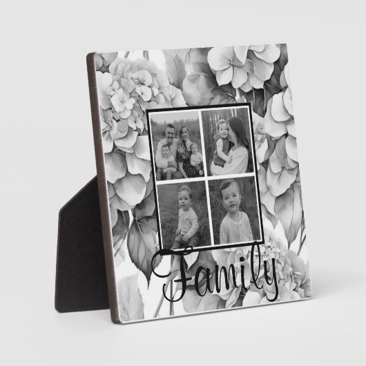 白エレガント灰黒色フローラ フォトプラーク (正面)
