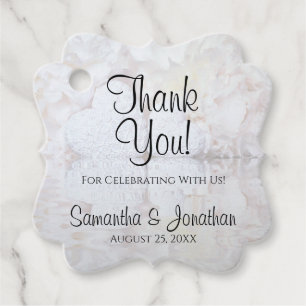 白エレガント牡丹とハートの結婚感謝 フェイバータグ