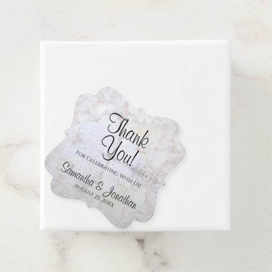 白エレガント牡丹とハートの結婚感謝 フェイバータグ (インサイチュ)