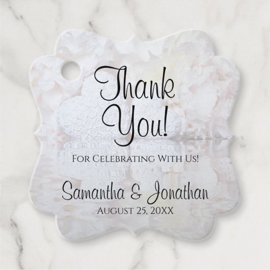 白エレガント牡丹とハートの結婚感謝 フェイバータグ (正面)