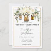 白エレガント牡丹と金ゴールドラ素朴ンタン 招待状 (正面)