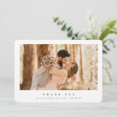 白エレガント独身のミニマル写真結婚の サンキューカード (スタンド正面)