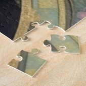 白エレガント猫とピンク色の女性アールヌーボー ジグソーパズル (側面)