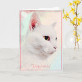 白エレガント猫の水彩誕生日挨拶 カード (黄色い花)