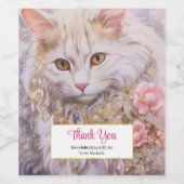 白エレガント猫の金ゴールドとダイヤモンドありがとう ワインラベル (シングルラベル)