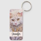 白エレガント猫の金ゴールドとダイヤモンド キーホルダー (裏面)