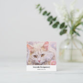 白エレガント猫の金ゴールドとダイヤモンド スクエア名刺 (スタンド正面)