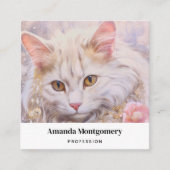 白エレガント猫の金ゴールドとダイヤモンド スクエア名刺 (正面)