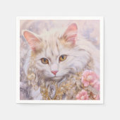 白エレガント猫の金ゴールドとダイヤモンド スタンダードカクテルナプキン (正面)