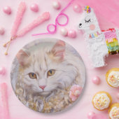 白エレガント猫の金ゴールドとダイヤモンド ペーパープレート (パーティー)