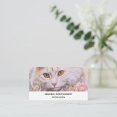 白エレガント猫の金ゴールドとダイヤモンド 名刺 (スタンド正面)