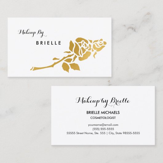 白エレガント白と金ゴールドフェイクバラメイクアップアーティスト 名刺 (正面/裏面)