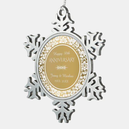 白エレガント白と金ゴールド50結婚周年 スノーフレークピューターオーナメント (右)