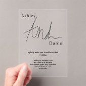 白エレガント白の書道シンプルの結婚 アクリル招待状 (インサイチュ (ポータブル))