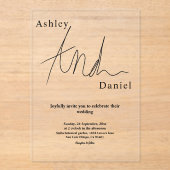 白エレガント白の書道シンプルの結婚 アクリル招待状 (正面)