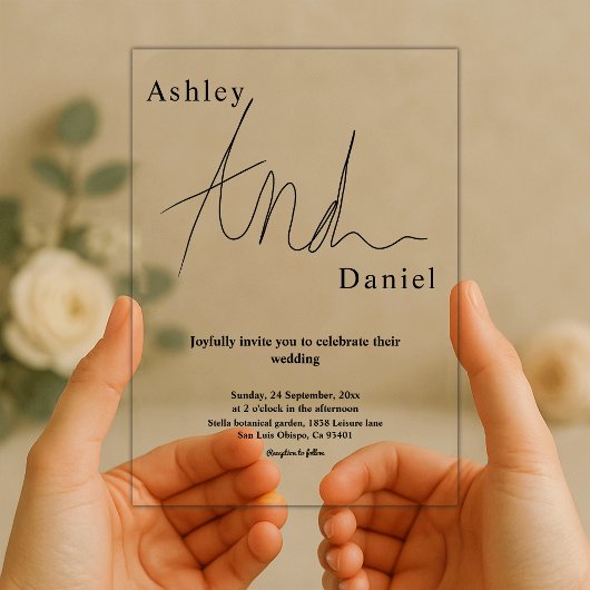 白エレガント白の書道シンプルの結婚 アクリル招待状