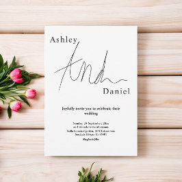 白エレガント白の書道シンプルの結婚 招待状