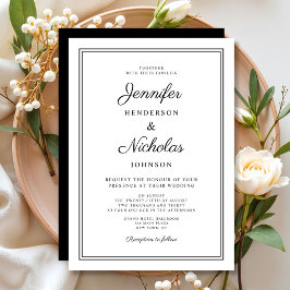 白エレガント白の書道結婚の 招待状