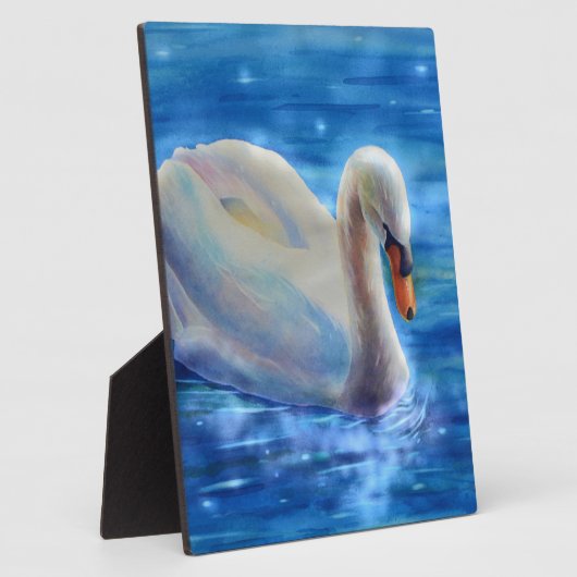白エレガント白鳥の水絵を描色 フォトプラーク (側面)