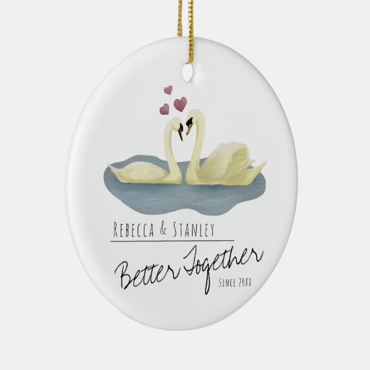 白エレガント白鳥結婚夫婦 セラミックオーナメント (右)