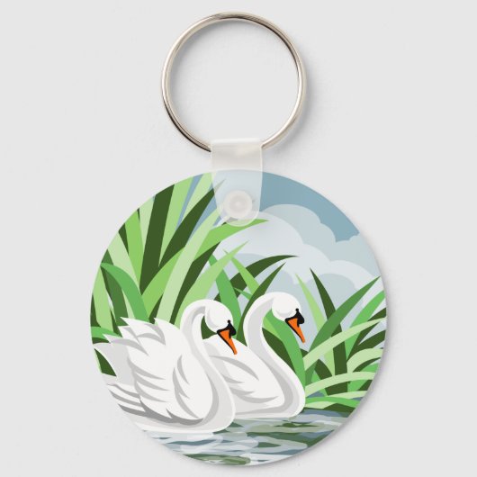 白エレガント白鳥 キーホルダー (正面)