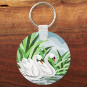白エレガント白鳥 キーホルダー (正面)