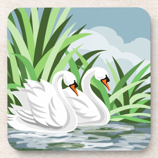 白エレガント白鳥 コースター (正面)