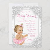 白エレガント真珠のベビーガールシャワー 招待状 (裏面)