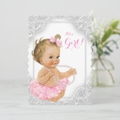 白エレガント真珠のベビーガールシャワー 招待状 (スタンド正面)