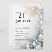 白エレガント真珠21歳の誕生日パーティー 招待状 (正面)