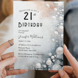 白エレガント真珠21歳の誕生日パーティー 招待状