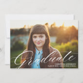 白エレガント筆書卒業写真 案内状 (正面)