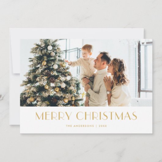 白エレガント箔と金箔の写真クリスマスカード シーズンカード (正面)