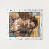 白エレガント算数手書き写真卒業 タペストリー (正面(横))