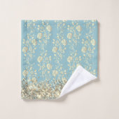 白エレガント粉の青にキラキラ光る花 バスタオルセット (ウォッシュタオル)